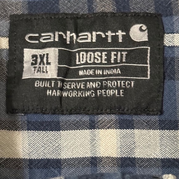 Carhartt Mens 3XL Tall Loose Fit Plaid Short Sleeve Work Shirt Button Up - Picture 2 of 8